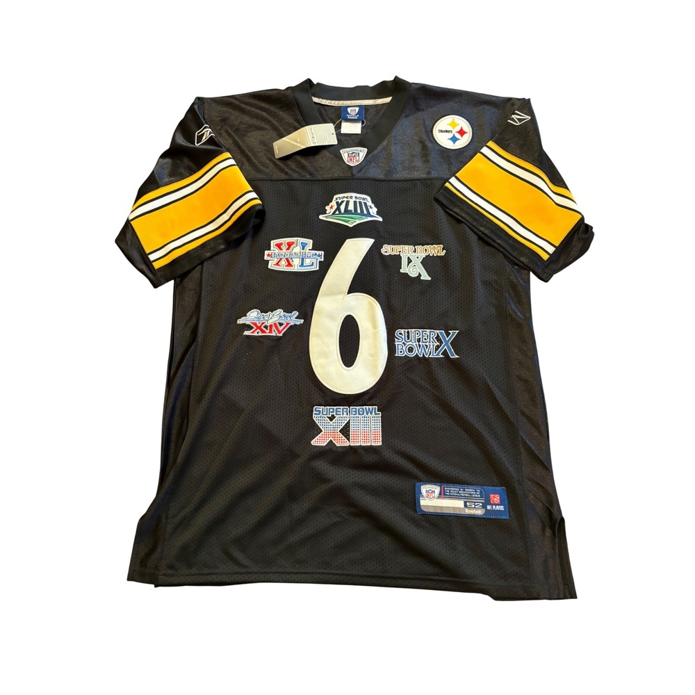 Reebok NFL Pittsburgh Steelers 6 Time Super Bowl Champs Jersey Black Men 52 NWT